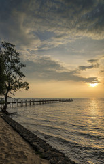 Fototapeta premium sunset and pier in kep on cambodia coast