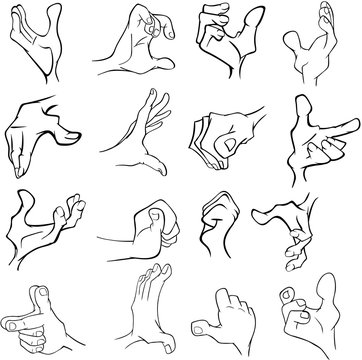 A Set of  Cartoon Illustrations. Hands with Different Gestures for you Desig