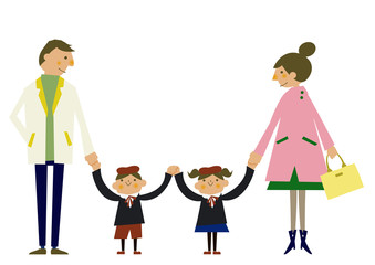 春の家族のイラストレーション。春の親子。