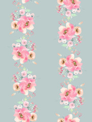 Seamless summer pattern with watercolor flowers handmade.