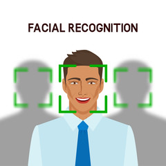 Facial recognition concept. man in crowd