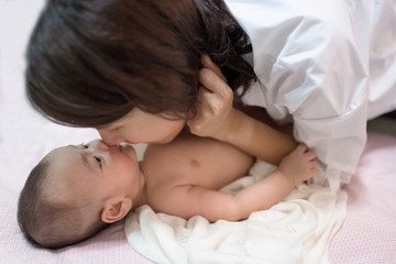 Portrait of asian mother and infant.Family, child and parenthood concept.