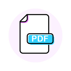 PDF file format, extension color line icon