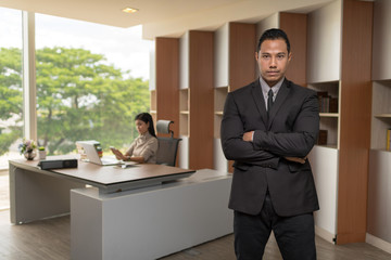 Modern Business People in the Office with Copy Space. Smart startup new project concept. Setup studio shooting.