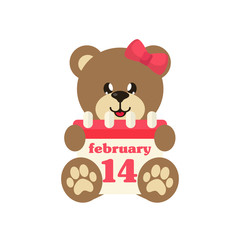 cartoon cute bear with calendar and bow sitting