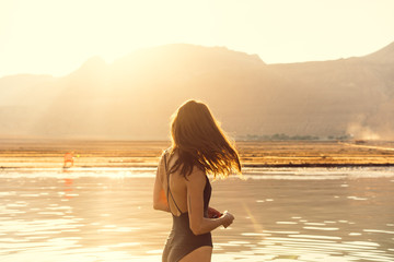 Young woman going to Dead Sea, Israel