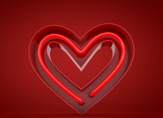 Red neon valentine's day heart. 3D Rendering