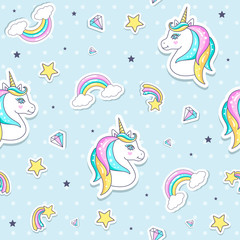 Seamless pattern with cute unicorns. Vector illustration.