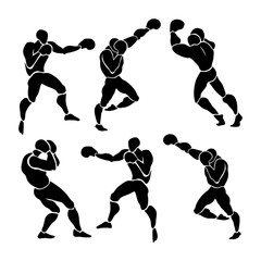 Boxing match. Silhouette of professional boxer