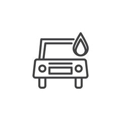 Burning car line icon, outline vector sign, linear style pictogram isolated on white. Car in fire symbol, logo illustration. Editable stroke