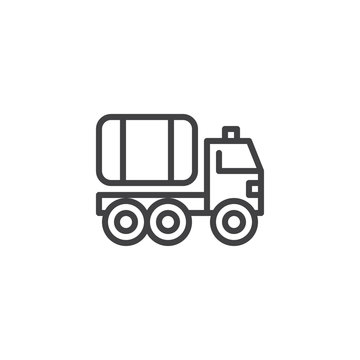 Fire truck line icon, outline vector sign, linear style pictogram isolated on white. Water carrier vehicle symbol, logo illustration. Editable stroke