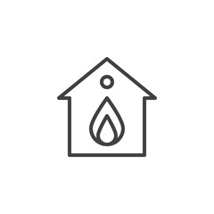 Burning home line icon, outline vector sign, linear style pictogram isolated on white. Home in Fire symbol, logo illustration. Editable stroke