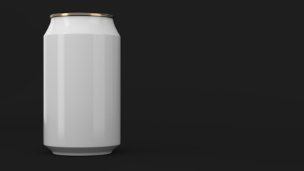 Blank small white and gold aluminium soda can mockup on black background