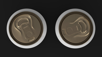 Two small white and gold aluminum soda cans mockup on black background
