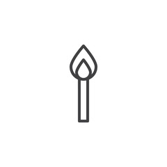Burning match line icon, outline vector sign, linear style pictogram isolated on white. Match flame symbol, logo illustration. Editable stroke