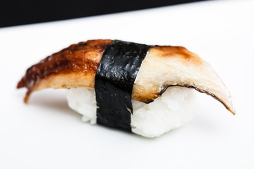 Eel sushi served on a plate