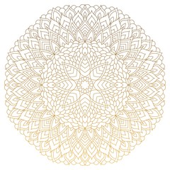 Mandala flower circular golden, brown vintage decorative element. Oriental floral ethnic pattern. Hand drawn isolated vector illustration. Indian, Chinese, Turkish, Islam, Arabic, Ottoman motifs