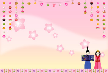 ひな祭りのフレーム　吊るし飾り　ひな人形