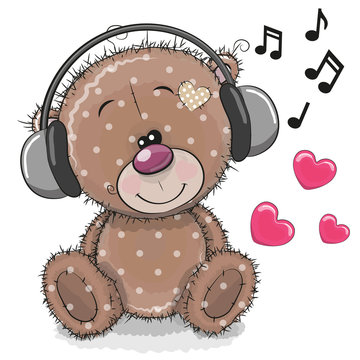 Cute cartoon Teddy Bear with headphones