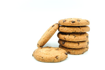 Chocolate chips cookies isolated on white background