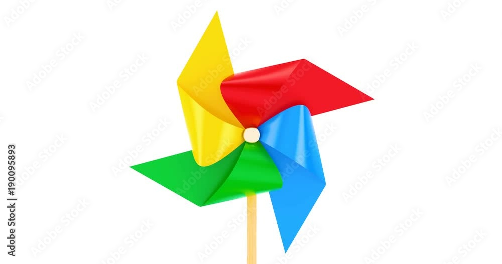 Poster rotating pinwheel toy animation. 3d rendering isolated on white background