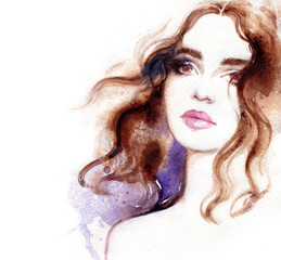 Beautiful woman. Fashion illustration. Watercolor painting