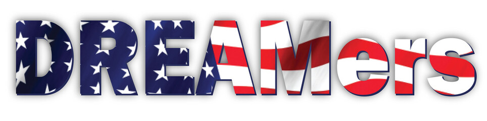 DREAMers Logo with American Flag Screened in Text (Development Relief and Education for Alien Minors Act)