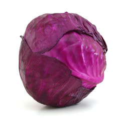 whole red cabbage isolated on white