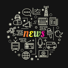 news colorful gradient with line icons set