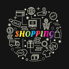 shopping colorful gradient with line icons set