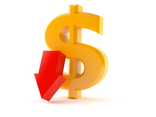 Obraz premium Dollar symbol with red arrow