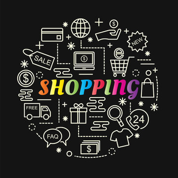 shopping colorful gradient with line icons set
