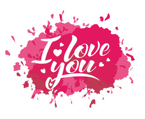 Words I love you, vector lettering, handwritten text on pink background - concept valentines day and wedding card