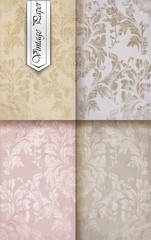 Rococo floral pattern set Vector. Baroque ornament luxury decor. Royal victorian background. Trendy color fabric textures