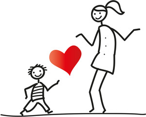 Junge Frau mit kleinem Jungen, Mutter und Sohn mit Herz, Erziehung, Familie, Bildung und Geborgenheit