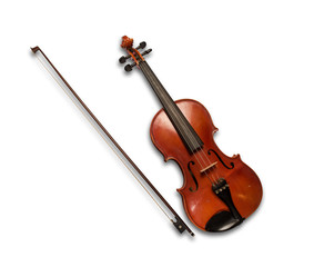 Fototapeta na wymiar Brown violin isolated under the white background