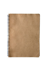 Vintege old notepad (brown cover) isolate on white background
