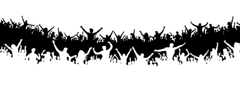 Crowd of people in the stadium. Crowd of sports fans. Silhouette vector. Banner, poster