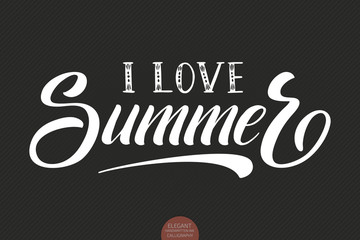 Fototapeta premium Hand drawn lettering - I Love Summer. Elegant modern handwritten calligraphy. Vector Ink illustration. Typography poster. For cards, invitations, prints etc.