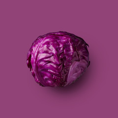 Fototapeta premium Red cabbage head isolated on purple background