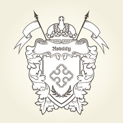 Fototapeta na wymiar Heraldic emblem - royal coat of arms with imperial symbols, shield and crown