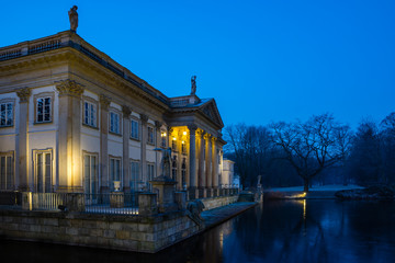 Royal Palace on the Water in Lazienki Park at night  in Warsaw, Poland