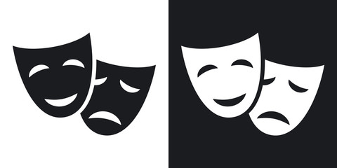 Vector theatrical masks icon. Two-tone version on black and white background - obrazy, fototapety, plakaty