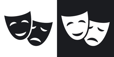 Vector theatrical masks icon. Two-tone version on black and white background