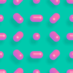 Memphis 80s geometric 3d pattern with pills vector illustration.
