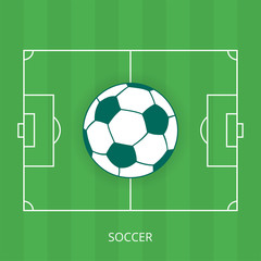Scheme of a football field and a soccer ball, top view. Vector illustration
