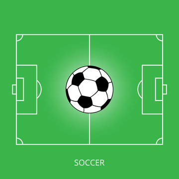 Scheme of a football field and a soccer ball, top view. Vector illustration