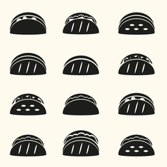 set of black tortilla tacos food icons set eps10