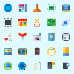 Icons set about Lifestyle with newspaper, hot dog, internet, cosmetics, target and shower