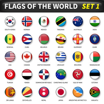 All flags of the world set 1 . Circle and convex design